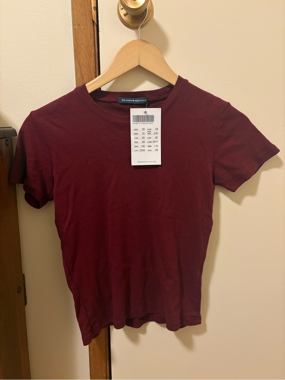 Brandy Melville Women's Crewneck Tee in Burgundy